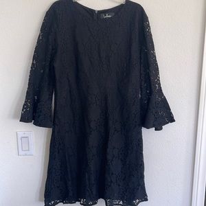 Lulus Dress Black L Lace Floral Flare Sleeve Zip Up